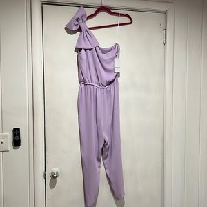 NWT Amanda Uprichard purple one shoulder bow jumpsuit